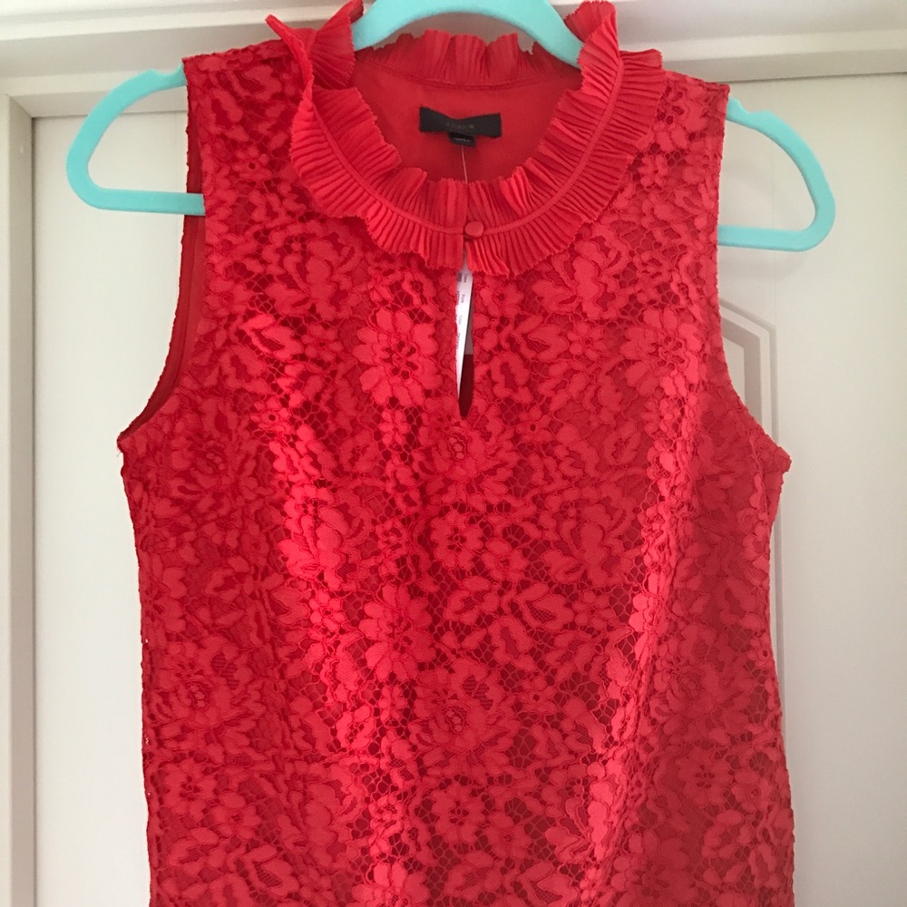 J. Crew Red Lace Ruffle Neck Top Size Small  *NWT*